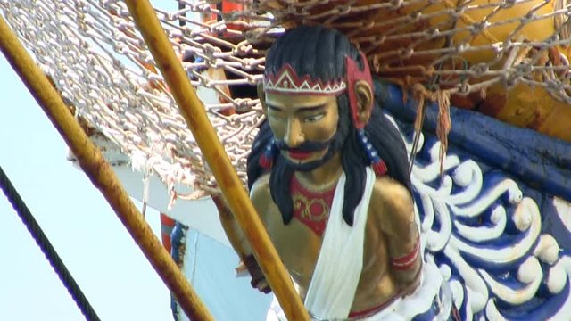 Figurehead of the mythological Indonesian god of truth and courage on tall ship Dewaruci