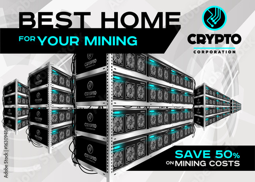 Detailed Vector Illustration Of Bitcoin Mining Farm !   In Perspective - 