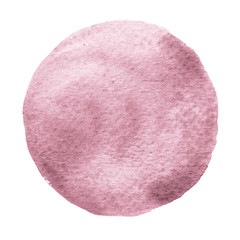 Pink watercolor circle. Watercolour stain on white background.