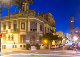 Fototapeta na wymiar Old picturesque streets of Badalona in night. Barcelona