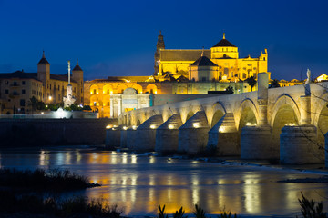Fototapeta na wymiar Cordoba and Roman bridge in night time