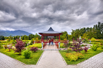 Romantic Couple in Japanese pagoda