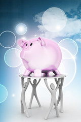   3d man crowd around pink piggy money bank