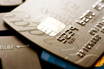 Credit card on computer keyboard