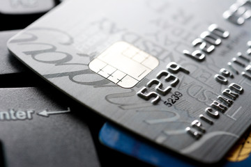 Close up of credit card with chip and numbers