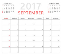 calendar planner for september2017 starts sunday, vector calendar design 2017 year