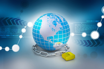 Earth in silver chains closed to padlock