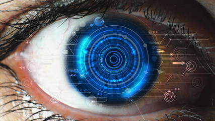 Modern technology screen on human eye. Futuristic modern concept
