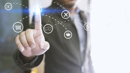 Businessman touchscreen icons. Cloud computing concept
