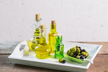 Olive oil  on the wooden table
