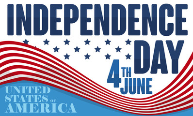 Promotional Design for American Independence Day with Waving Flag, Vector Illustration