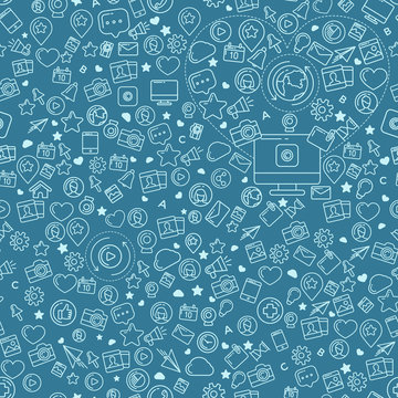 Social Media Blue Seamless Pattern