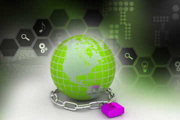 Earth in silver chains closed to padlock