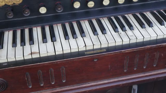 Beautiful old style piano in restaurant as decoration
