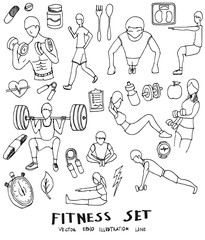 Set of Doodle fitness Hand drawn Sketch line vector illustration eps10