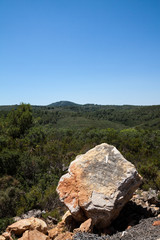 Fototapeta na wymiar Landscape with big stone on the foreground