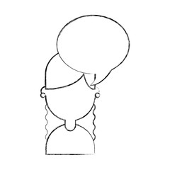 cute young girl with speech bubble avatar character vector illustration design