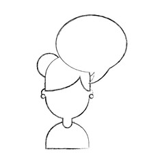 cute young girl with speech bubble avatar character vector illustration design