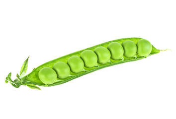 Pod of green peas isolated on white background