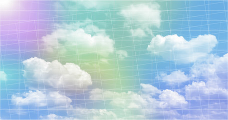 Artistic modern colorful graphic and dramatic of sky and cloud in random grid line.