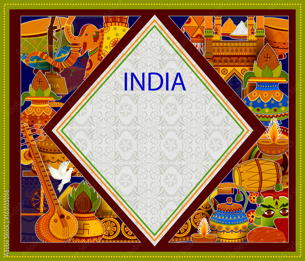 Poster Incredible India background depicting Indian colorful culture and religion