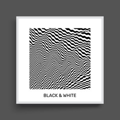 3D wavy background. Dynamic effect. Black and white design. Pattern with optical illusion. Cover design template. Vector Illustration.