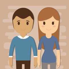 cartoon couple of woman and man icon over brown background colorful design vector illustration