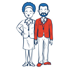business man and woman standing partners cartoon