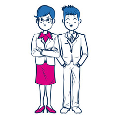 business man and woman standing partners cartoon