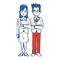 business man and woman standing partners cartoon