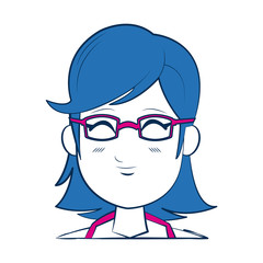 cartoon woman face smiling with blue hair