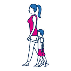 mother walking her son holding hands