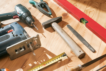 Work tool. Instrument. Flat lay.