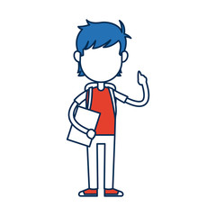 teenager boy student cartoon in blue and orange image