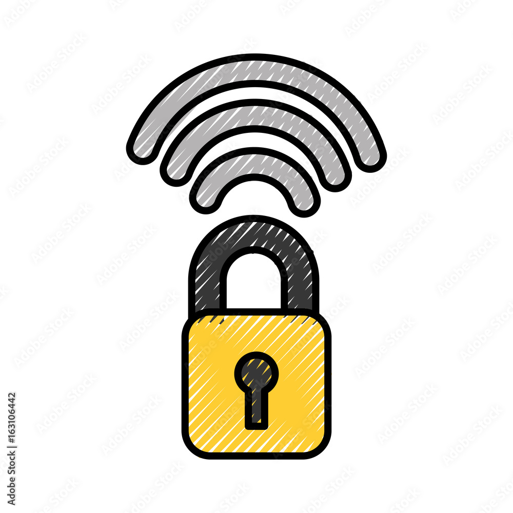 Poster safe secure padlock with wifi signal vector illustration design