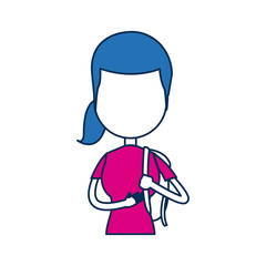 teenager girl school people cartoon in blue and fuchsia image