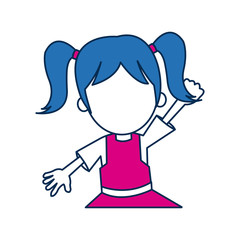 girl character schoolkid cheerful in blue and fuchsia