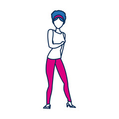 beauty woman standing character in blue and fuchsia people