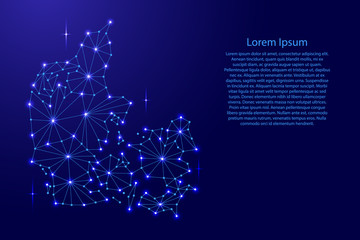 Denmark map of polygonal mosaic lines, rays and space stars of vector illustration.