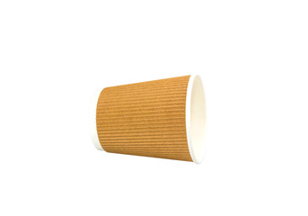 Brown color of paper cup for hot drink isolated in white background