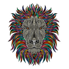Mask. Vector lion of patterns with a color mane