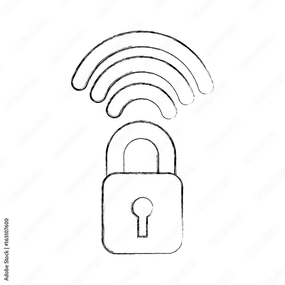 Poster safe secure padlock with wifi signal vector illustration design