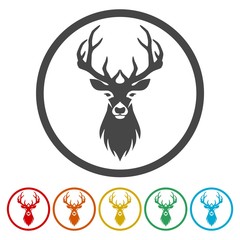 Deer head illustration vector - color icons set
