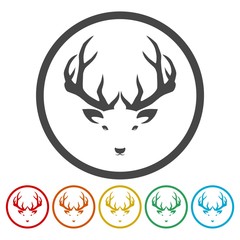 Deer head illustration vector - color icons set