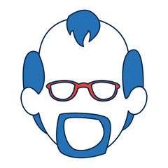 man faceless wearing glasses blue hair in white background