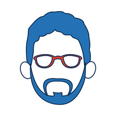 man faceless wearing glasses blue hair in white background