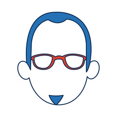 man faceless wearing glasses blue hair in white background