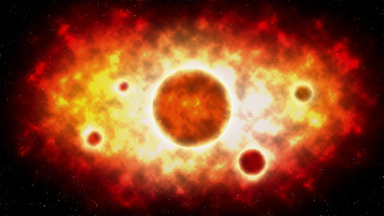 The sun explosion and planet on space . illustration .