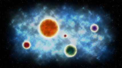 Fototapeta na wymiar Planets and nebula on space . Abstract background . illustration
