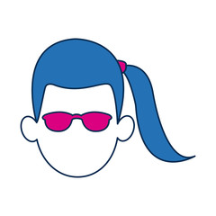 woman avatar faceless with glasses and blue hair people